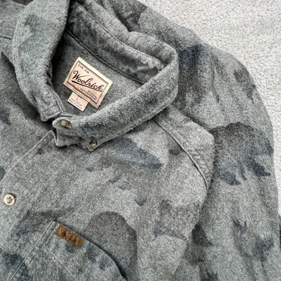 Woolrich Mens Flannel Shirt Large Grey Bear Eagle Print Cotton Button Outdoor - Picture 8 of 10